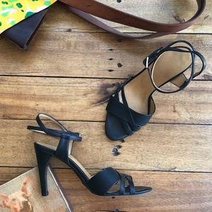 Bally Shena Black Leather Ankle Strap Heels